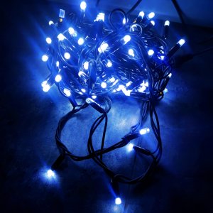 PROFI vianočná EXTRA HRUBÁ LED svetelná reťaz vonkajšia na spájanie FLASH - 200LED - 16,5m modrá + studená biela, IP44
