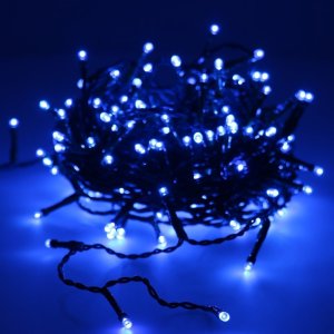 PROFI LED vianočné osvetlenie 10m reťaz so zeleným káblom, 100xLED, IP44, modrá