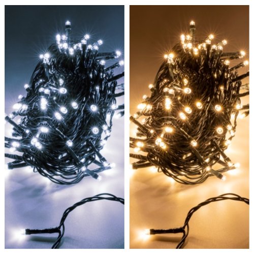 PROFI LED vianočné osvetlenie 10m reťaz, 100xLED, IP44, 2v1 (studená biela+teplá biela), 8 funkcií svietenia