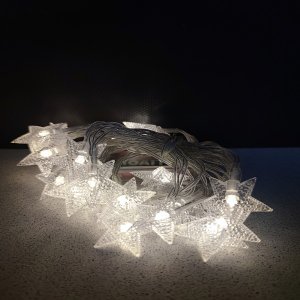 LED vianočná reťaz - hviezdy, 20xLED, 3x AA batérie, teplá biela