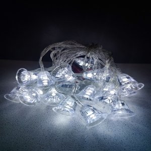 LED vianočná reťaz - zvončeky, 20xLED, 3x AA batérie, studená biela