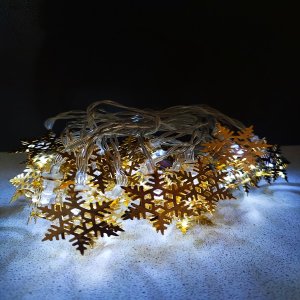 LED vianočná reťaz - kovové vločky, 20xLED, 2x AA batérie, studená biela