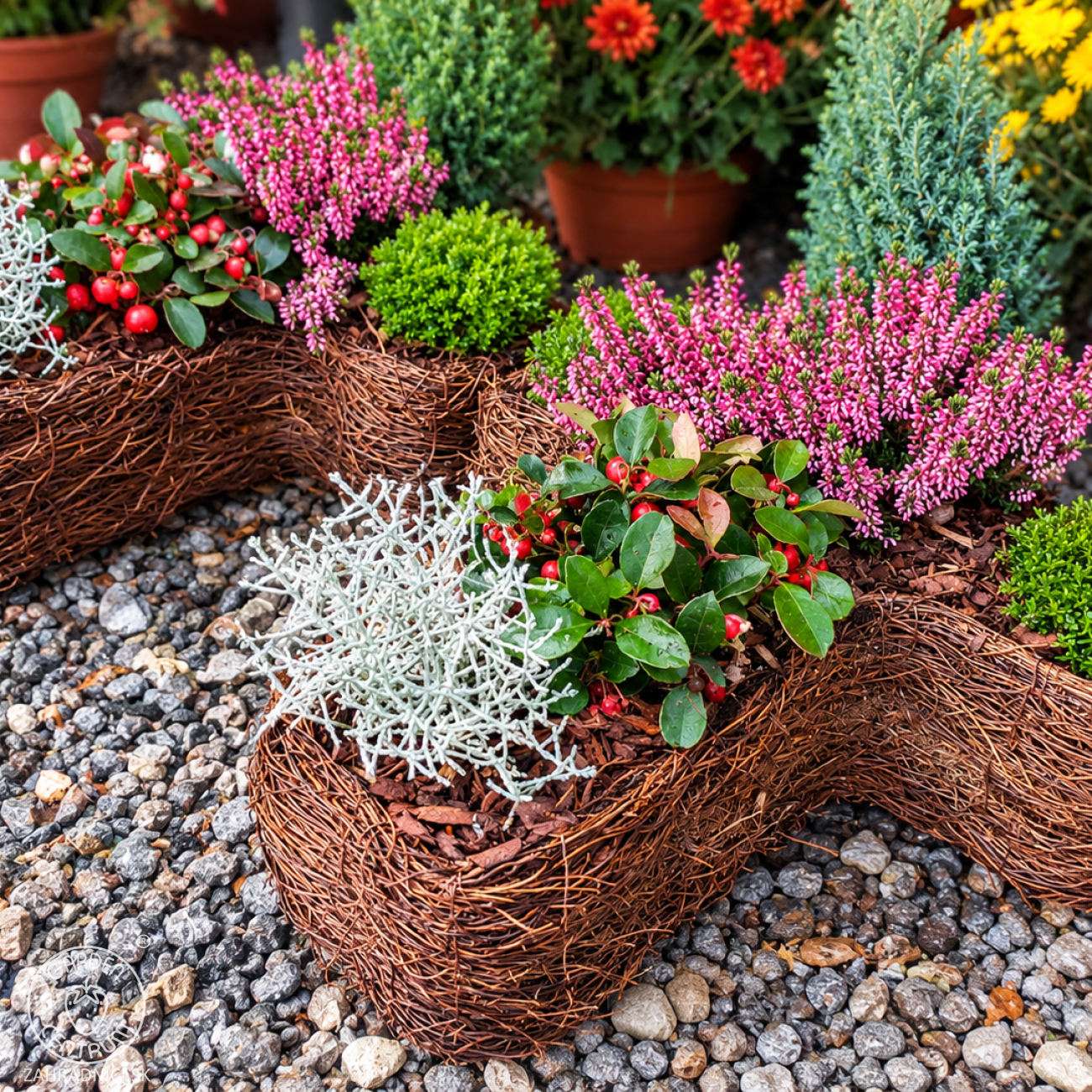 Obrázok Dekoračný kríž zo živých rastlín – výška košíka 10 cm, šírka 30 cm, dĺžka 40 cm