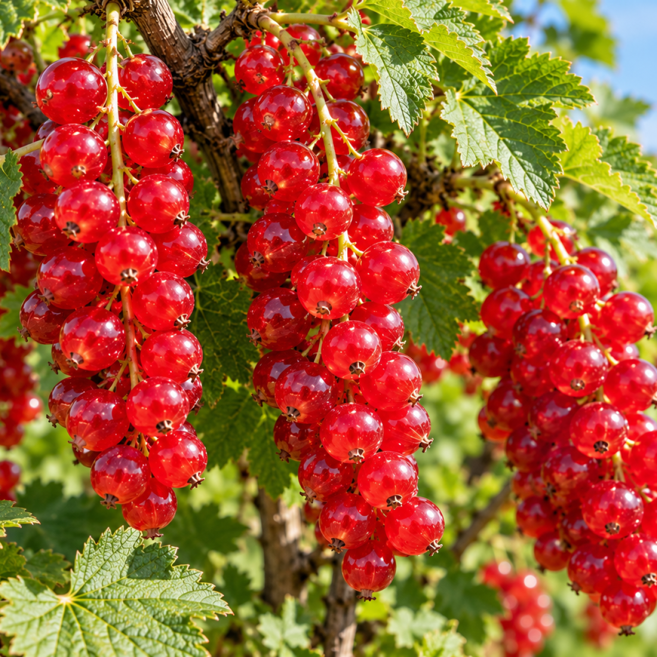 Obrázok Ríbezľa červená (Ribes rubrum) 'JONKHEER VAN TETS' - skorá, výška 70-100 cm, voľnokorenná - STROMČEKOVÁ/NA KMIENKU - 2. trieda